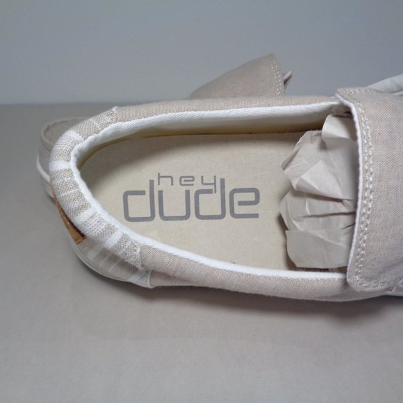 Hey Dude Size 13 M MIKKA Chambray Beige Cotton Slip On Loafers New Men's Shoes - Picture 12 of 14